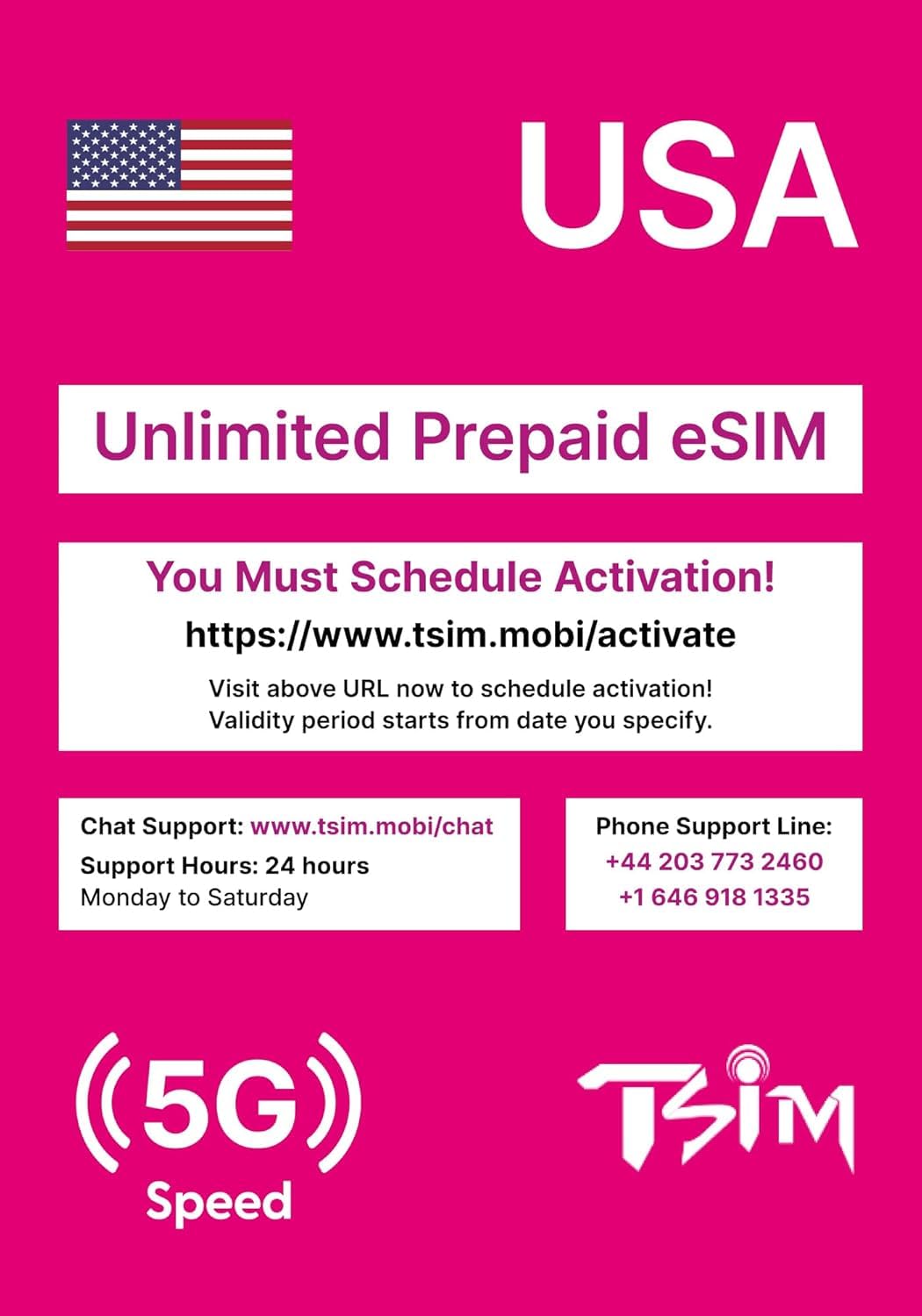 USA eSIM 14 Days. T-Mobile Network with Unlimited High Speed Data, Local Calls and Texts in USA (Hawaii Included). Get eSIM Same Day via Email and Start Using! No Need to Wait for Package!