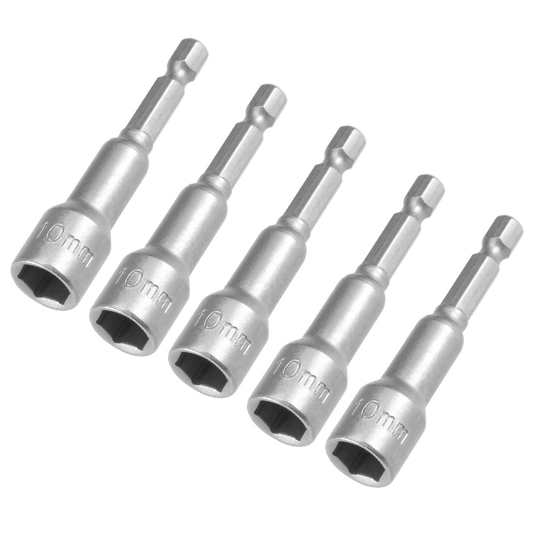 Sourcingmap 5 Pcs 1/4" Quick-Change Hex Shank 10mm Magnetic Nut Setter Driver Drill Bit, 65mm Length, Metric