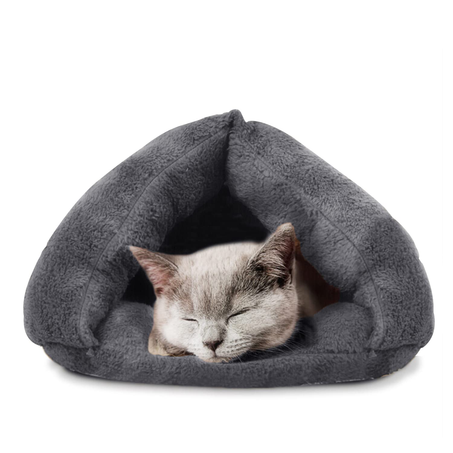 Cat Bed,SUOXU Machine Washable Warm Fleece Sleeping Bag Small Pet Cave Bed,Puppy Kitten Pet Indoor Snooze Sleep Soft Plush Calming Bed Tent House -Dark Grey