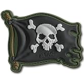 M-Tac Morale Patch Jolly Roger Pirate Flag - PVC Patches for Vest, Backpacks, Hats - Tactical Military Patch with Hook Fastener Backing (Olive/Black)
