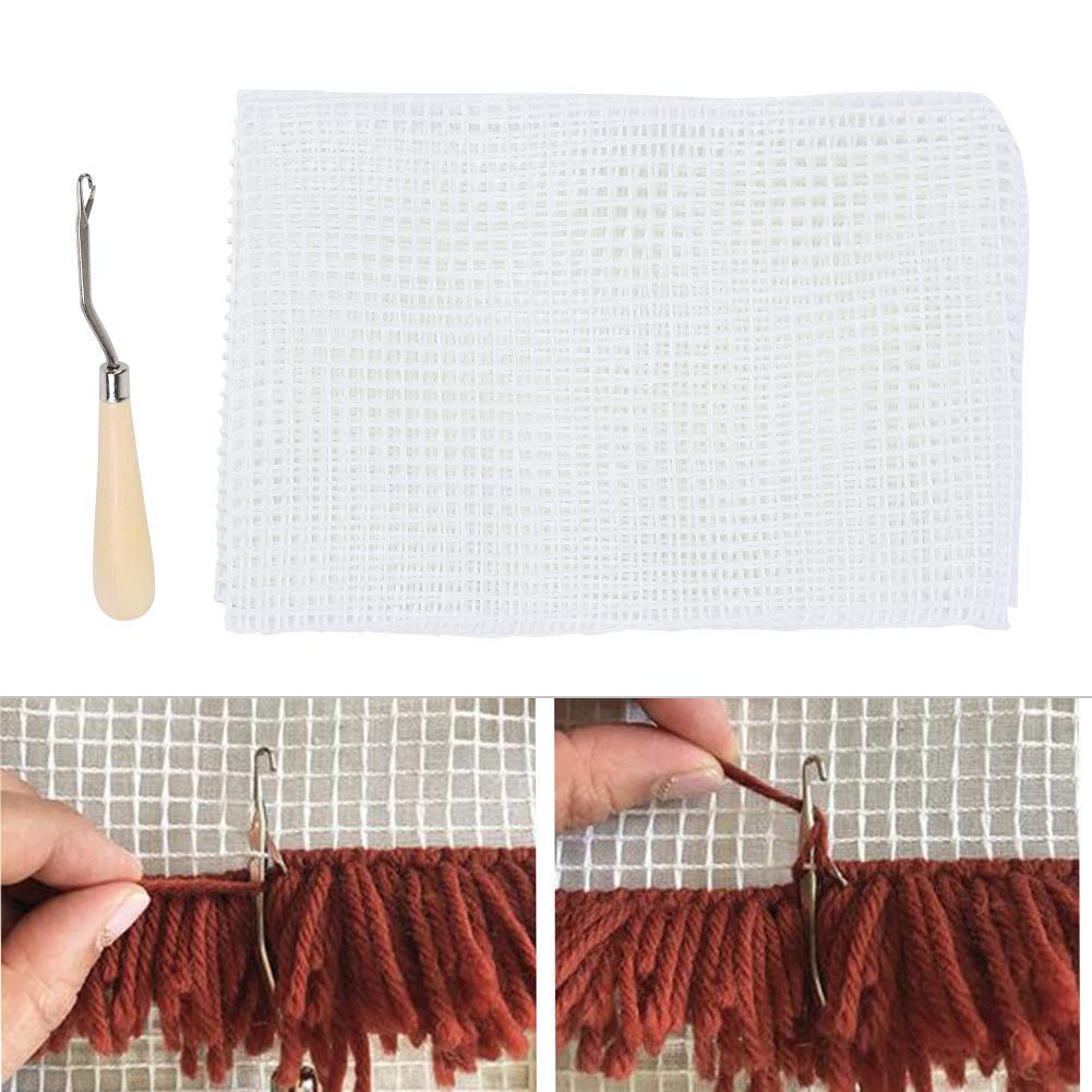 Garosa DIY Crochet Rug Kit, Mesh Cloth 50x50 cm with Wooden Handle Hook for Home Crafting