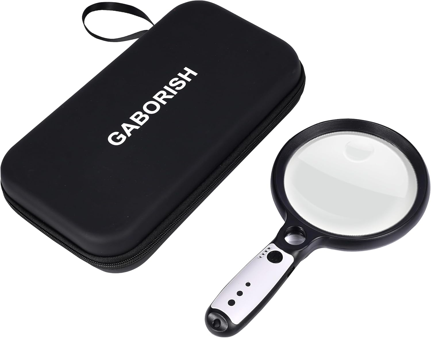 Large Magnifying Glass with 37 LED Light and Case,10X 20X 45X Handheld Lighted Magnifier with 3 Light Modes Rechargeable Magnifying Glass with Cover for Seniors (Black & White)