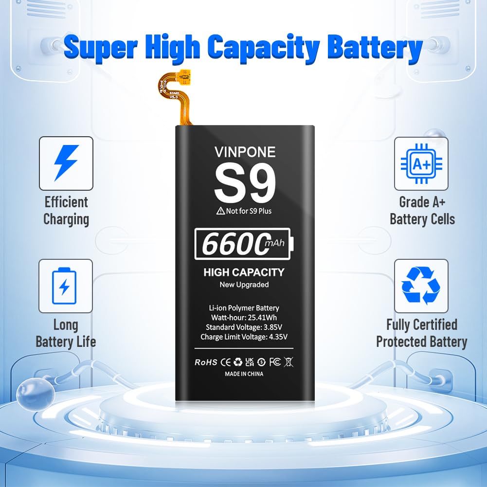 Galaxy S9 Battery, Upgraded 6600mAh Li-ion Replacement Battery for Samsung Galaxy S9 EB-BG960 EB-BG960ABA G960U G960F G960W with Repair Screwdriver Kit Tools