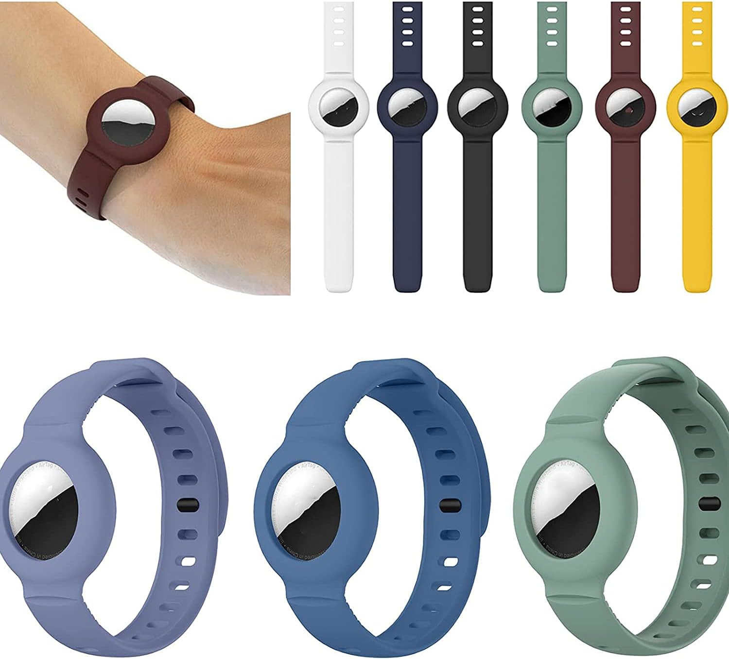 3 Pack for Apple Airtag Silicone Band Bracelet Protective Case GPS Children Anti-Lost, Air Tag Silicone Protective Watch Strap, Positioning Airtags Tracker Wristband (E)