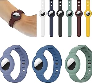 3 Pack for Apple Airtag Silicone Band Bracelet Protective Case GPS Children Anti-Lost, Air Tag Silicone Protective Watch Strap, Positioning Airtags Tracker Wristband (E)