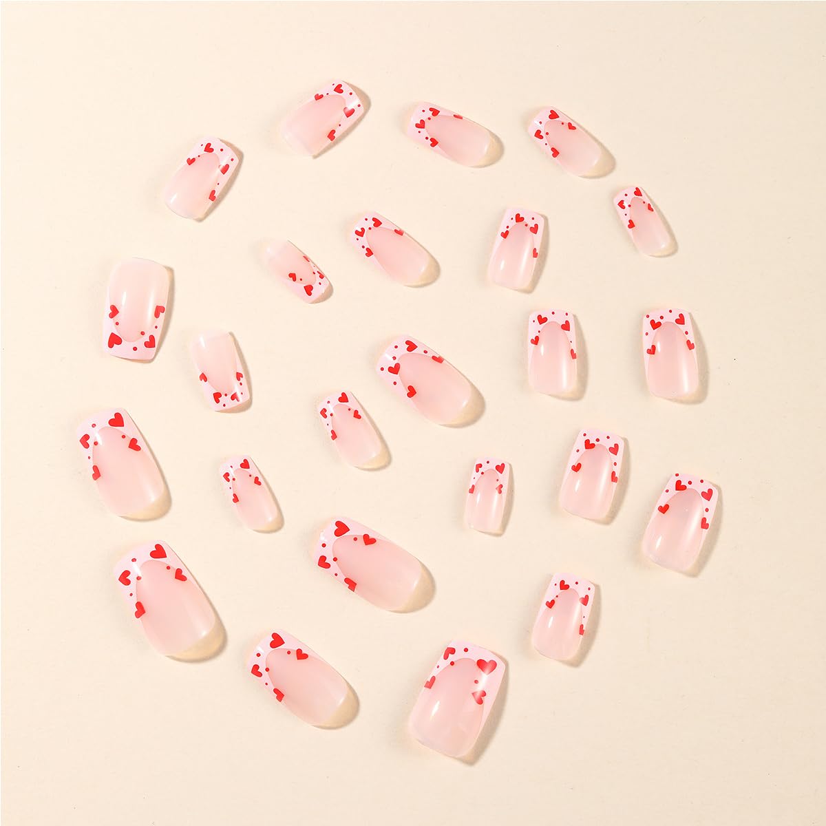 24Pcs Valentine's Day French Tip Press on Nails Short Square NEWSPIED Heart Fake Nails Pink Nail Tips Glue on Nails Glossy Designs Valentines False Nails for Women Acrylic Manicure Decorations Tips - Image 2