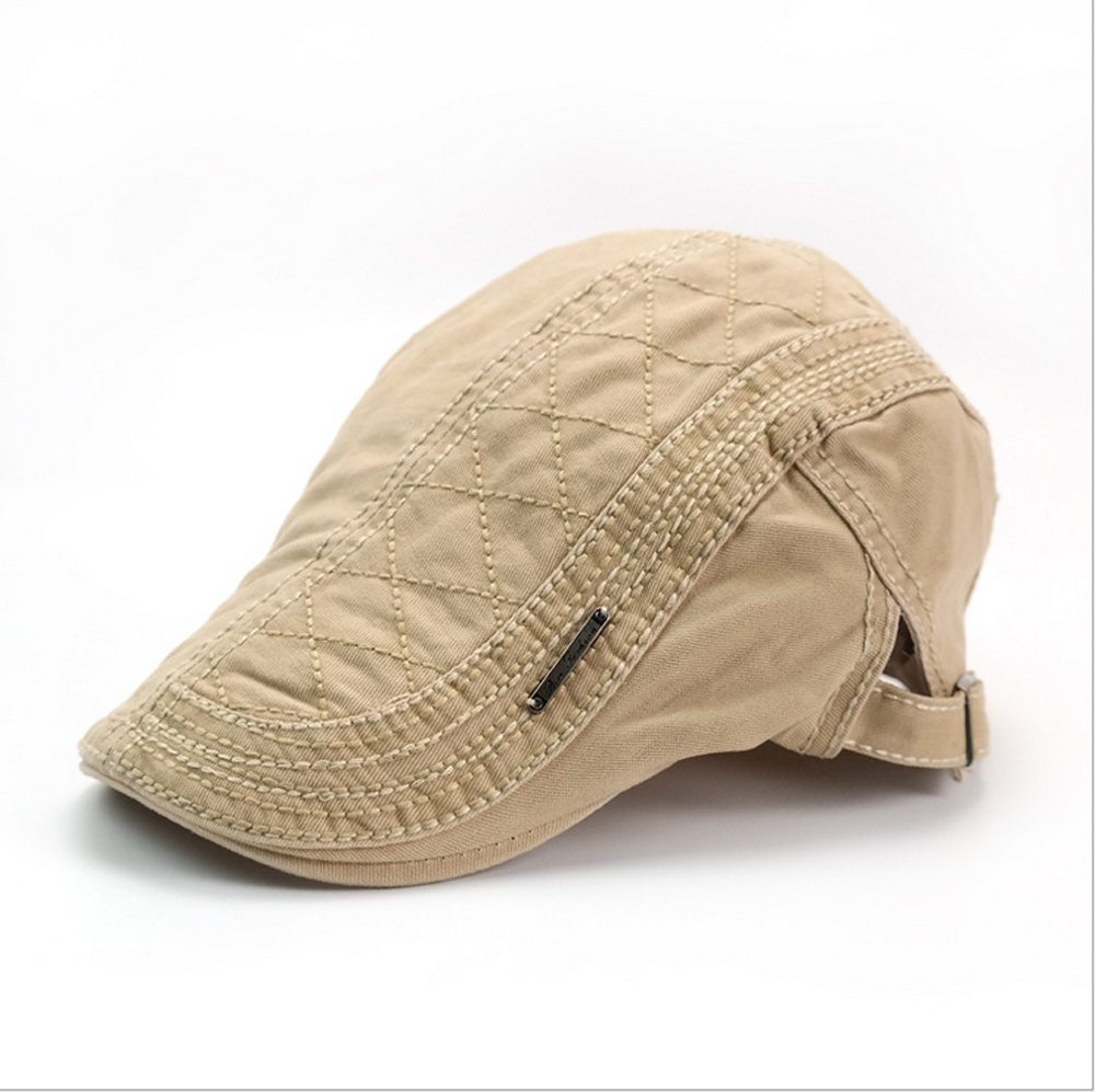 Elwowメンズwashedコットンstichingフラットキャップcabbieギャツビーアイビーアイリッシュハンティング釣りゴルフnewsboy Hatストレッチ1つサイズフィット B071y753fl カーキ 帽子 激安ブランド