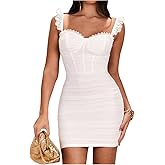 Floerns Women's Lace Trim Sweetheart Neck Ruched Corset Dress Sleeveless Mini Pencil Dresses