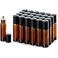 25 Pack Roller Bottles, 10ML Essential Oil Glass Roller Bottles with Stainless Steel Roller Balls (1 Openers,2 Funnels,3 Drop