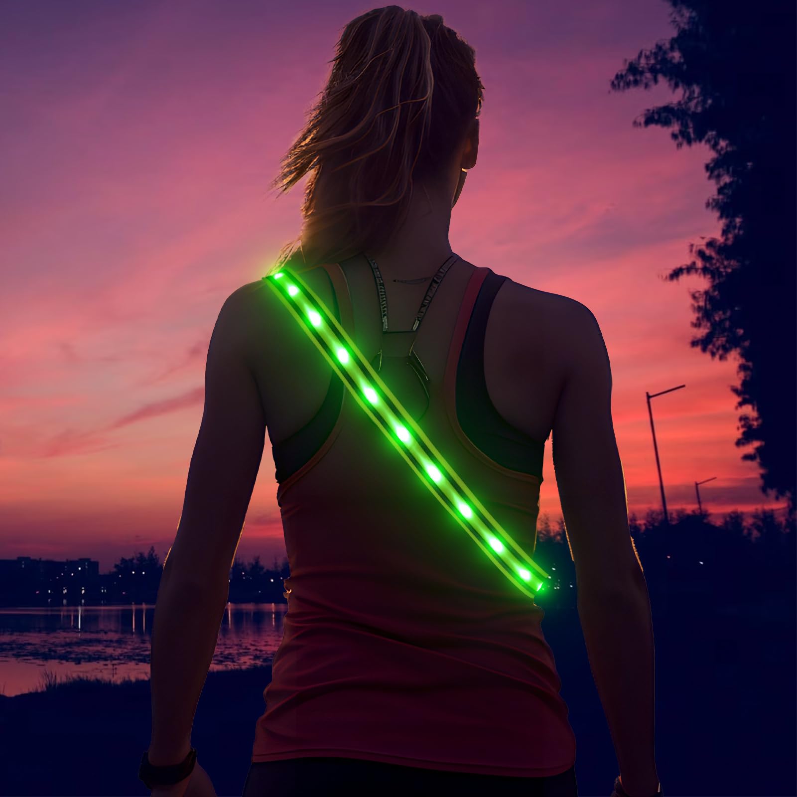 Photo 1 of Illumifun LED Running Belt, USB Rechargeable LED Waistband, Elastic Wearable Waist Light for Running Cycling Camping Walking (Neon Green)