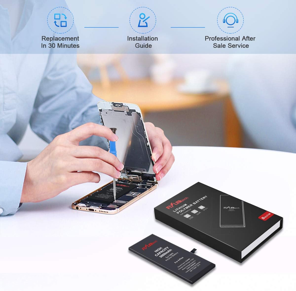 Flylinktech for iPhone 6 Plus Battery Replacement, 3500mAh High Capacity Li-ion Battery with Repair Tool Kit-Included 24 Months Assurance: Home Audio & Theater