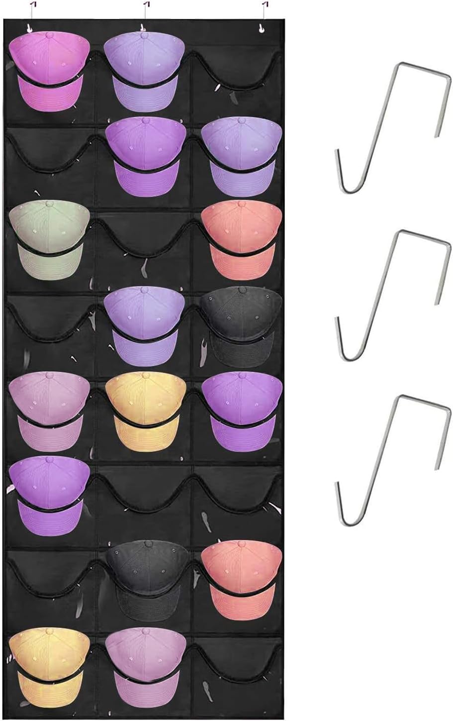 Wreath Hangers - Aeibun Hat Racks for Baseball Caps with 24 Deep Pockets, Hat Organizer Storage to Display Baseball Caps, Over the Door Hanging Hats Racks Holder Hanger for Closet, Wall or Door(Thickness up to 1.75