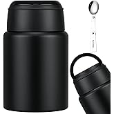 Aimsnk 17oz Soup Thermo for Hot Food Kids Insulated Food Jar,Thermo Hot Food Lunch Container, Width Mouth Stainless Steel Lunch Box for Kids with Handle Folding Spoon(Black-Pure)