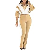 Womens 2 Piece Outfits Sets Casual Jumpsuits Track Suits for Women Set Colorblock Zip Up Cropped Jacket Pants Sweatsuits