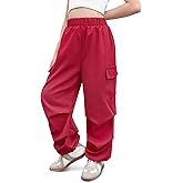 IIMMER Girls Summer Baggy Trendy Parachute Cargo Pants Cute Wide Leg Joggers with Pockets 5-14 Years
