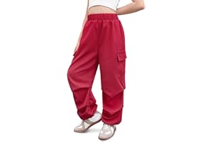 IIMMER Girls Summer Baggy Trendy Parachute Cargo Pants Cute Wide Leg Joggers with Pockets 5-14 Years