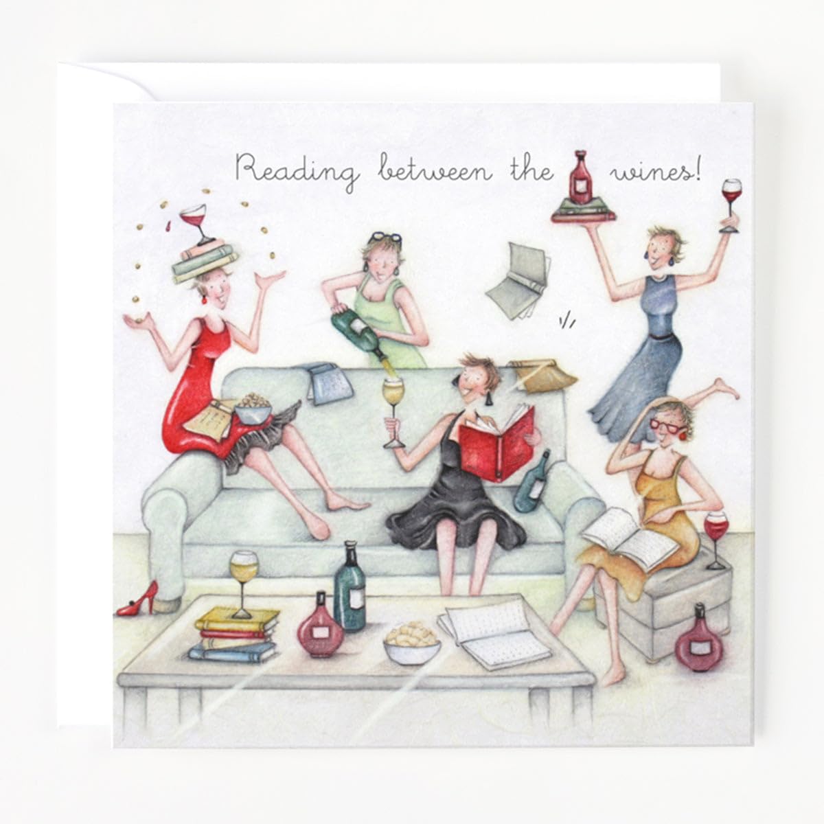 Greetings Card (BP8931) Blank Card - Reading Between The Wines - From The Ladies Who Love Life Range.