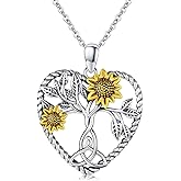 CHENGHONG Sunflower Necklace 925 Sterling Silver Tree of Life Necklace Daisy/Rose/Sunflower Pendant Necklace Sunflower Jewelry Gifts for Women Mom