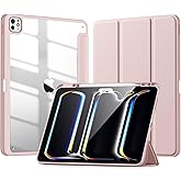 New Compatible with iPad Pro 13 inch Case M5 2025/M4 2024 with Built-in Pencil Holder, Kidopire for iPad Pro 13 Case with Hard Clear Back Shell, Support Pencil Pro & Pencil USB-C, Auto Wake/Sleep,Pink