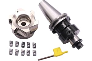 BESTPARTS CAT40-FMB27-60 Shank Face End Mill Arbor and 3.15"/80mm Cutting Diameter 6 Flute 400R-80-27-6T CNC Face End Milling Shell Cutter with 10Pcs APMT1604 Carbide Inserts and T15 Wrench