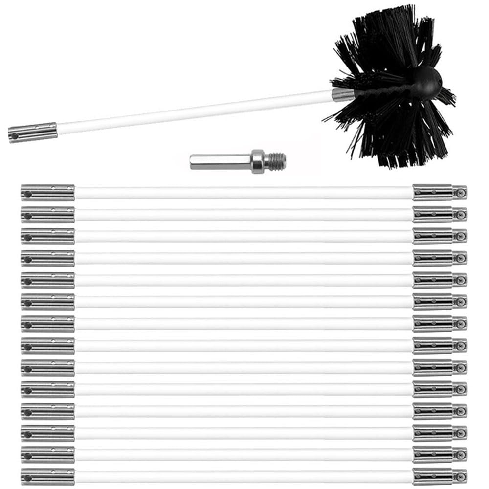 MOCNT Chimney Cleaning Brush Kit Nylon Rotary Duct Vent Cleaning Set Flexible Chimney Sweep Kit Soot Cleaning Rods for Fireplace Dryer Vent 15 Flexible Rods 1 Brush Head 150mm