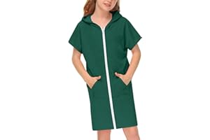 BesserBay Unisex Kids Zip Up Terry Swim Cover Up Cozy Hooded Bathrobe with Pockets 3-14 Years
