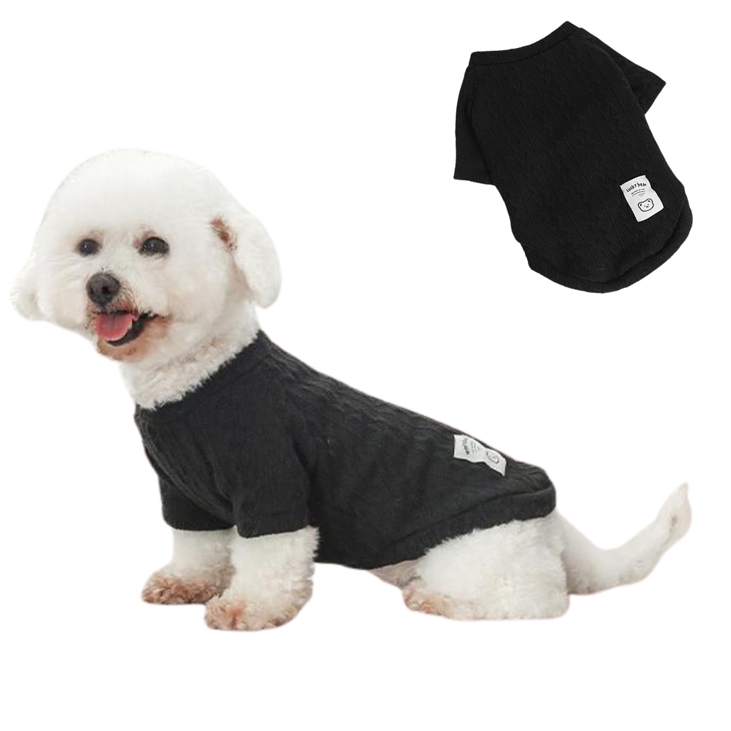 Small Dog Jumper,Dog Autumn/Winter Sweater Pet Knitted Pullover Vest,Cold Weather Pet Warm Clothes Outfits Coat for Cat Puppy Small Medium Dog_XS(Black)