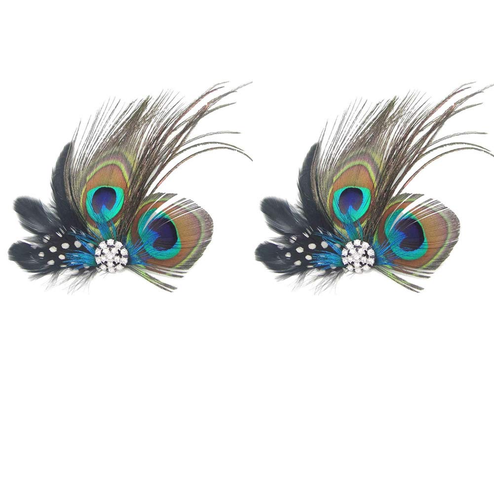 Dusenly 2pcs Fashion Peacock Feather Hair Clip Hair Pins Evening Dress Headdress Wedding Feather Fascinator for Women and Girls