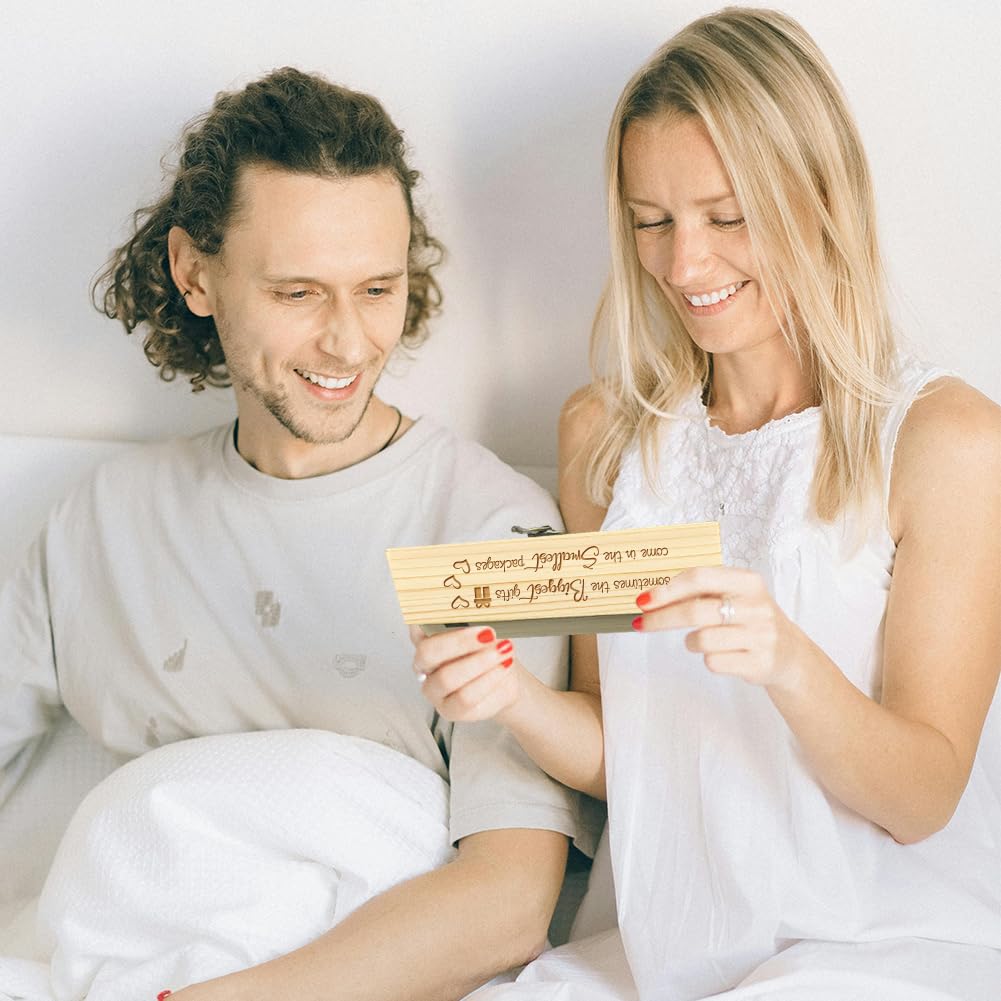 CHGCRAFT Pregnancy Wooden Announcement Gifts Pregnancy Test Keepsake Box Laser Engraving Box Surprise Announcement Gift with Raffia Ribbon to Husband Grandparents Parents 8x2x1.2inch