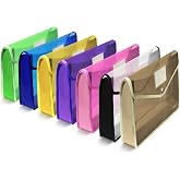 7 Pack B4 Plastic File Folders Waterproof Transparent Expandable File Folder - Purple&amp;Pink&amp;Yellow&amp;Green&amp;White&amp;Blue&amp;Black