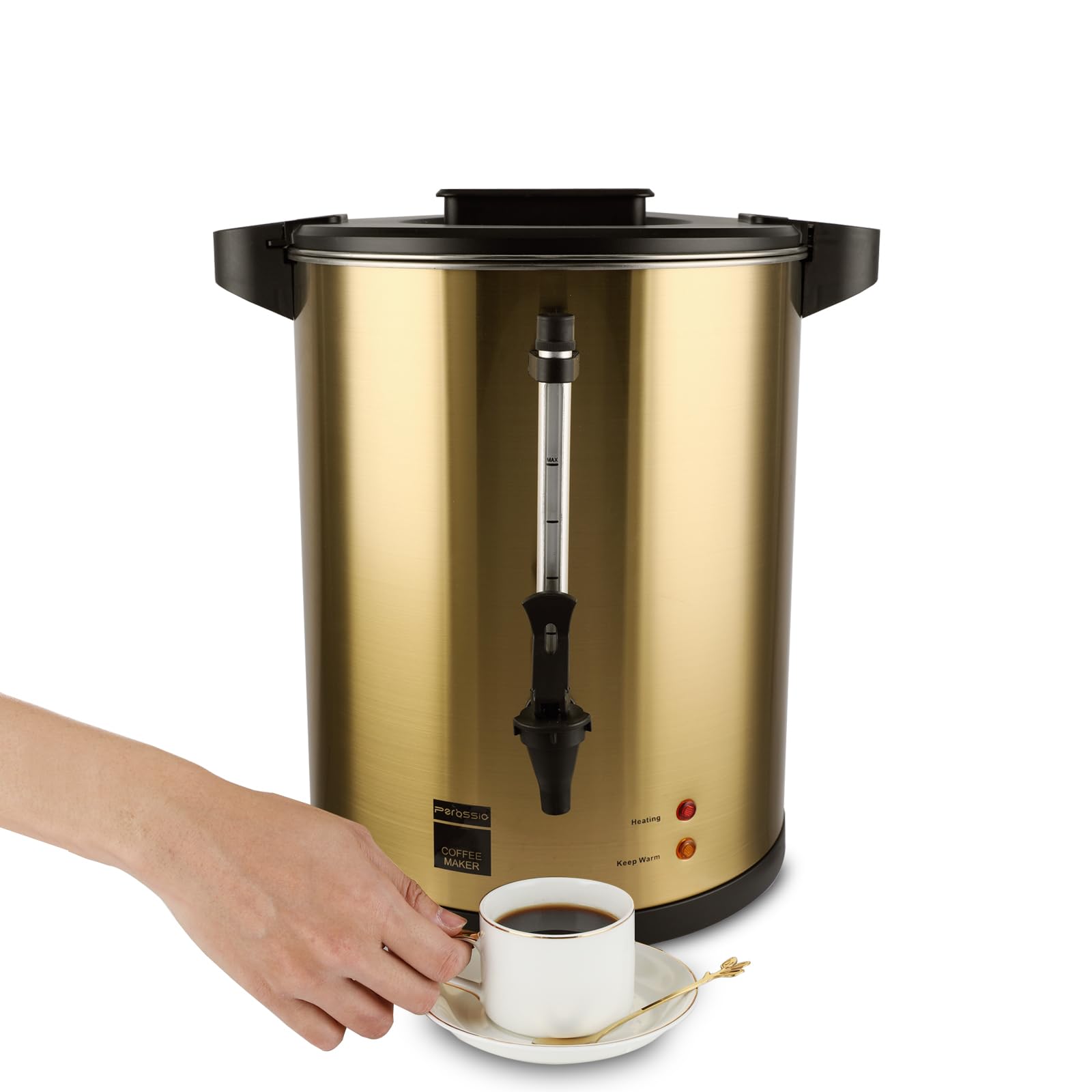 Photo 1 of Perossia 6L/25cup Coffee Urn, Fast Brewing, Double Wall, Beverage Dispenser, Commercial 304 Stainless Steel Hot Water Urn, Electric Percolator, Large Coffee Maker for Catering, Home, Wedding, Gold