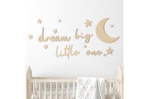 Briwooody 15 Pcs Moon and Stars Nursery Decor Dream Big Little One Wall Decor Boho Neutral Babyroom Wall Art Nursery Sign for Boys Girls Bedroom Home Farmhouse Living Playroom(Wood Color)