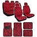 New Premium Grade 15 Pieces RED Zebra Print Low Back Front Car Seat Cover Rear Bench Cover and 4 Pieces Floor Mats Set