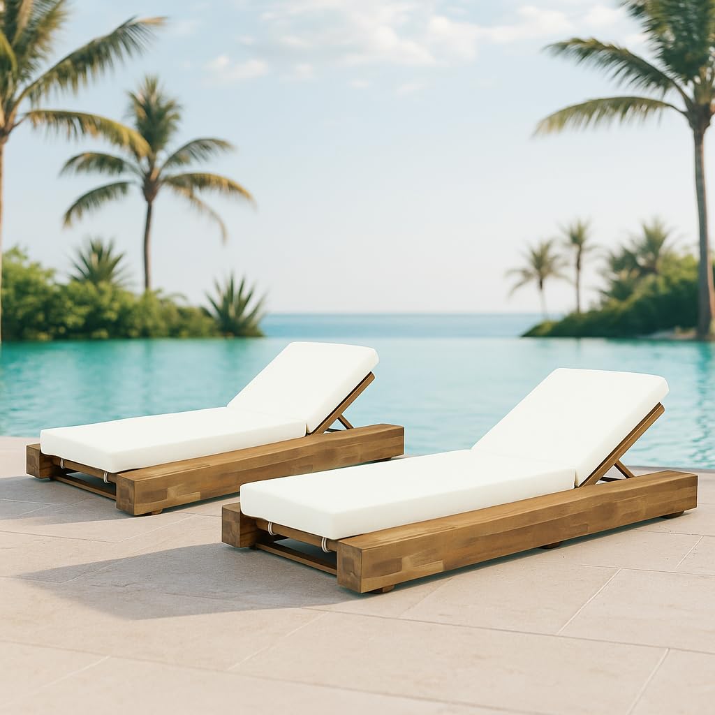 Photo 1 of ***PARTS ONLY******Christopher Knight Home Tory Acacia Wood Chaise Lounge Chair Outdoor Set of 2, Adjustable Backrest Sun Lounger Recliner, Patio Outdoor Chaise Lounge with 4" Thick Water-Resistant Cushions, Teak+Cream