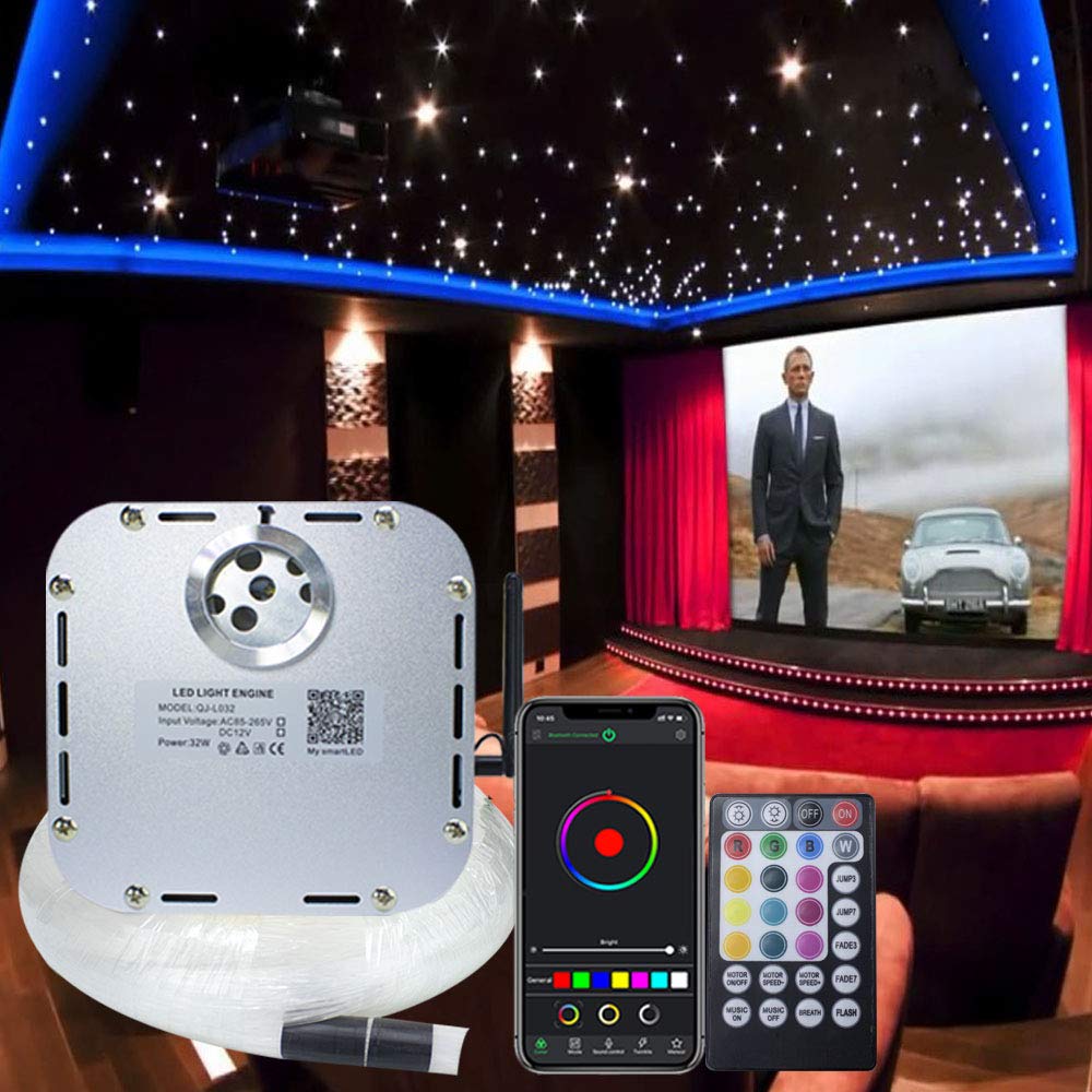 Callsky 32W APP Music Activated Twinkle Fiber Optic Star Ceiling Light Kit for Home and Media Movie Room Decoration, RGBW LED Light Engine+Remote+Mixed Cable 400pcs 13.1ft/4m of (0.75+1+1.5+2mm)