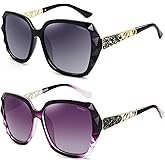 LECKIRUT Oversized Sunglasses for Women Polarized UV Protection Classic Fashion Ladies Shades Black Frame Gray Lens