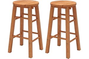Tangkula Outdoor Wood Bar Stools Set of 2, Counter Height Backless Patio Barstools with Round Seat, Footrest, for Garden, Backyard, Balcony, Poolside, Natural (1,24 inches)