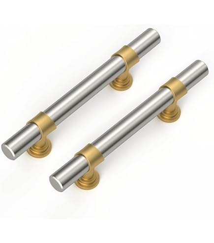 Matte Black And Brushed Brass Cabinet Handles 3-3/4 Inch