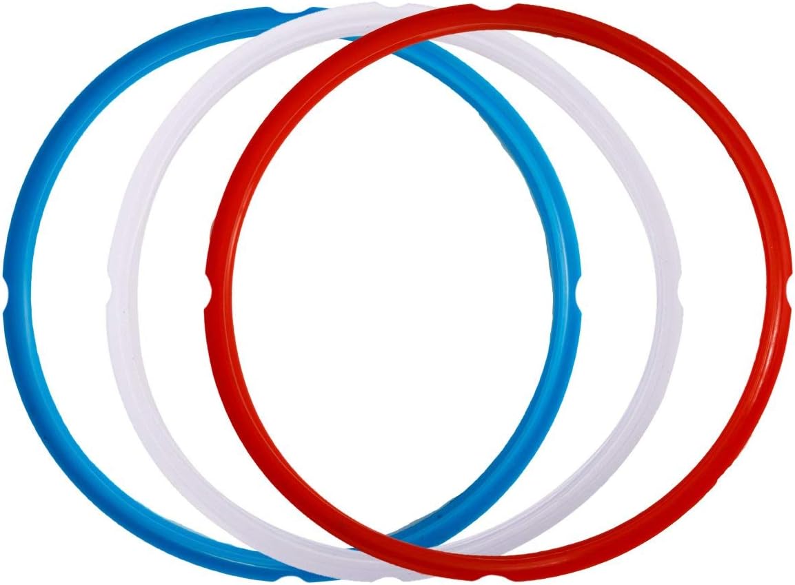 wivarra Silicone Sealing Ring for Pressure Cooker Pot Accessories, Fits 5 Or 6 Quart Models, Red, Blue and Common Transparent White, Pack of 3
