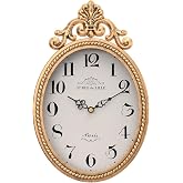 Abdurey Small French Retro Decor Wall Clock,Antique Gold Vintage Oval Style | Silent Battery Operated Boho Decorative Wall Clocks for Farmhouse,Kitchen,Bedroom,Bathroom(10.4"H x 6.7"W)