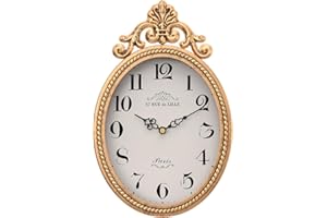 Abdurey Small French Retro Decorative Wall Clock, Antique Gold Vintage Oval Style,Silent Battery Operated Boho Decor Wall Clocks for Farmhouse,Kitchen,Bedroom,Bathroom(10.4" H x 6.7" W)