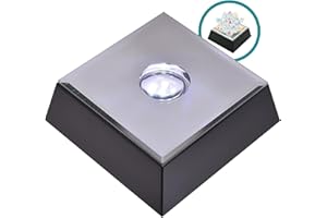 ASENTE 5 LED White Large Light Stand Base - Mirror Top Sqaure Display Pedestal for 3D Crystal Glass Art - AC or Battery Operated - 4 Inch Illuminated Holder - Lighted Paperweight - Small Rock Lamp