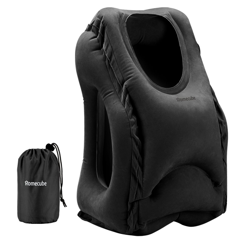 Almohada de Viaje HOMECUBE Almohadón Inflable Portátil Suave PVC y Flocado para