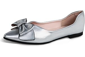 WAMBHC Flats Shoes Women Leather Comfortable Flats Pointed Toe Dress Shoes for Women Bow Memory Foam Insole Slip on Work Flats for Women
