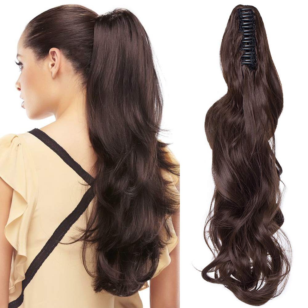 18" Wrap Around Ponytail Clip In Hair Extenions One Piece Long Curly Hairpieces For Women Ladies - Medium Brown(45cm-140g) โ image 1