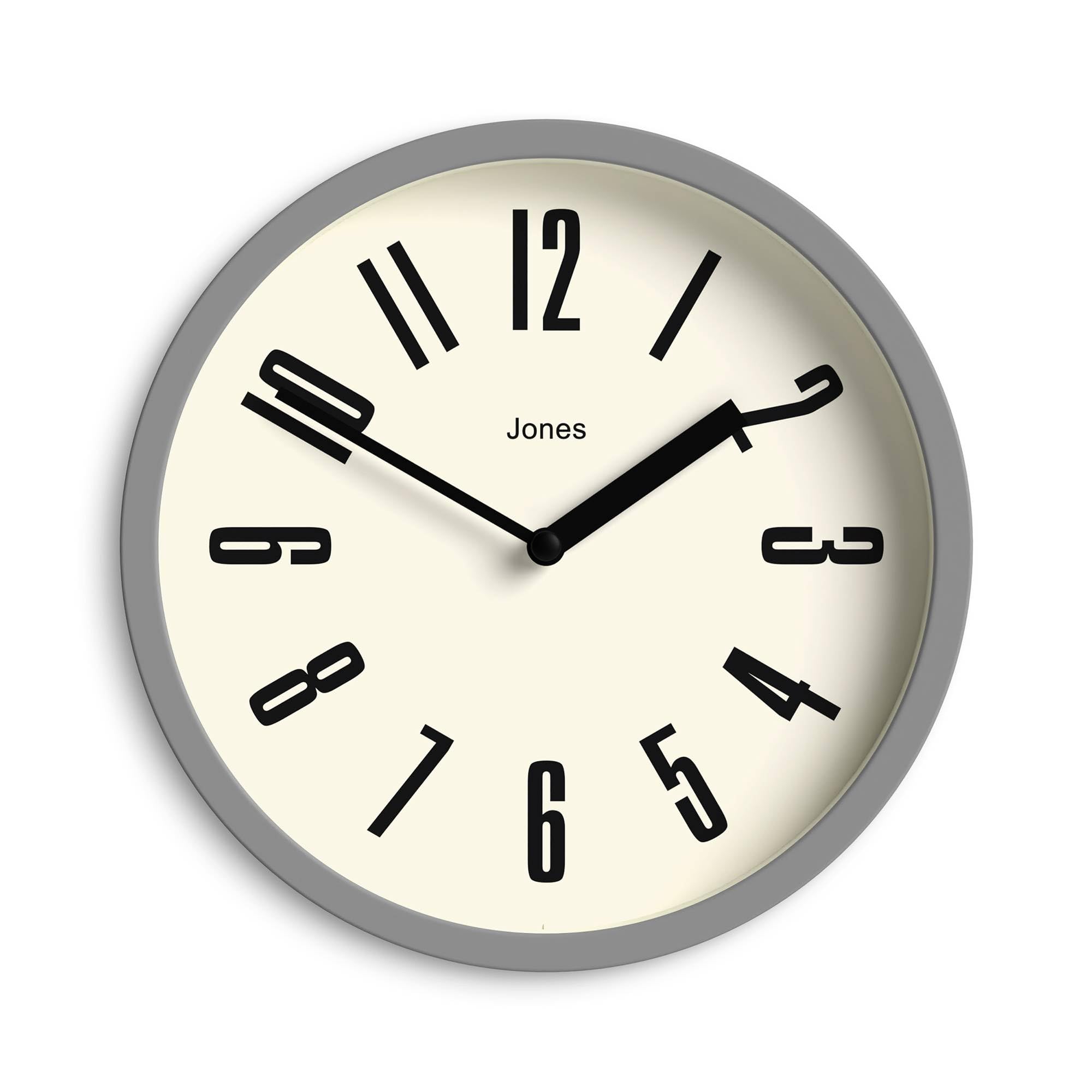 Jones Clocks® Hot Tub wall clock | Small retro round clock | 20cm | Grey | Easy to read numbers | Ideal for kitchen, office, children’s room or any small space