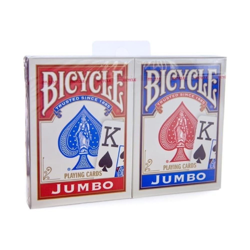 Bicycle Jumbo Index Rider Back Playing Cards, Red and Blue, 2 Count