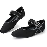 Hxlber Flats for Women Mary Jane Square Toe Ballet Flat Shoes Ankle Strap Dressy Comfortable Slip on Formal Dress Flat Shoes