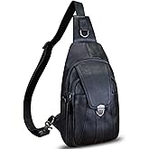 LRTO Genuine Leather Sling Bag for Women and Man Handmade Retro Hiking Crossbody Backpack Purse Chest Shoulder Daypack
