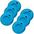 THINKCHANCES Reusable Food Grade and BPA Free Silicone Oval Straw Hole Sip Coffee Juice Drinking Lid for Mason, Ball, Canning Jars (Wide Mouth, Blue Ocean),6 Pack